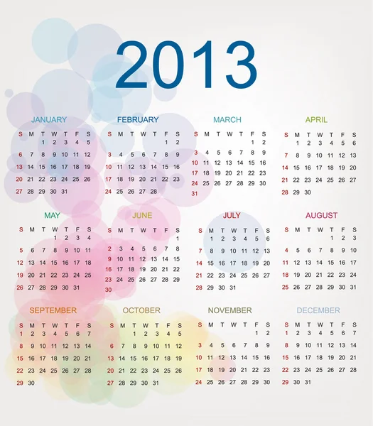 Calendar for Year 2013 — Stock Vector