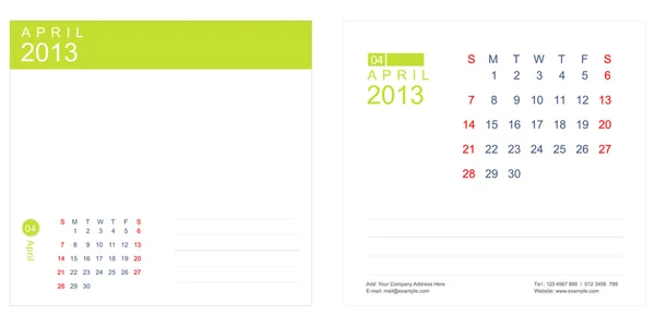 Planner April 2013 Calendar Vector — Stock Vector