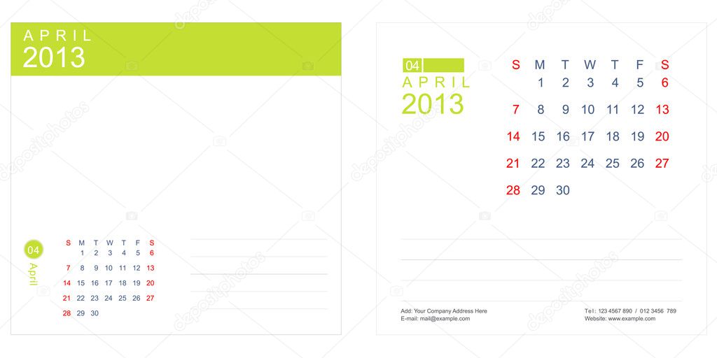 Planner April 2013 Calendar Vector