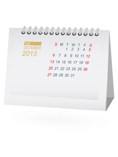 Października 2013 biurko kalendarz wektor — Wektor stockowy