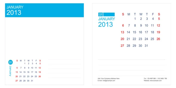 Terminarz wektor kalendarz styczeń 2013 — Wektor stockowy