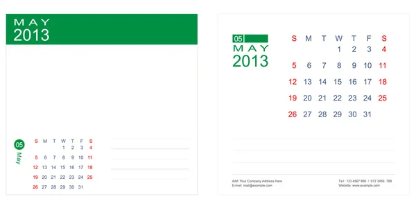 Planner May 2013 Calendar Vector — Stock Vector