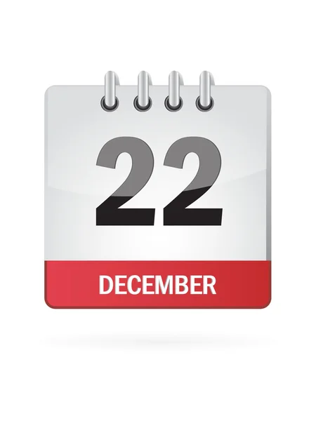 Zweiundzwanzigste im Dezember Kalendersymbol auf weißem Hintergrund — Stockvektor