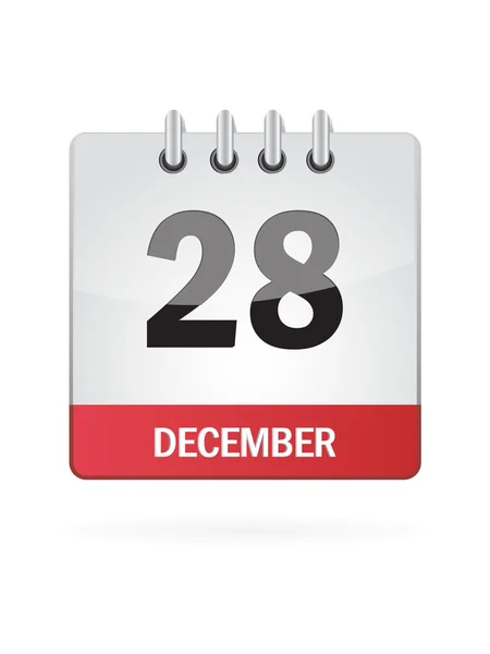 Achtentwintigste in december kalenderpictogram op witte achtergrond — Stockvector