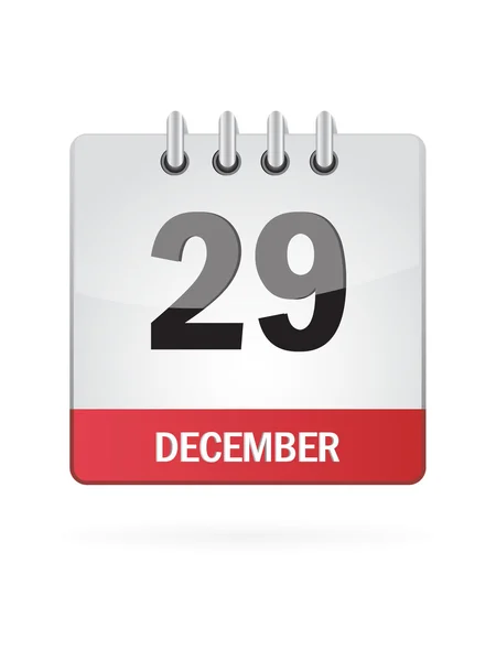 Dvacáté deváté v prosinci ikonu kalendáře na bílém pozadí — Stockový vektor