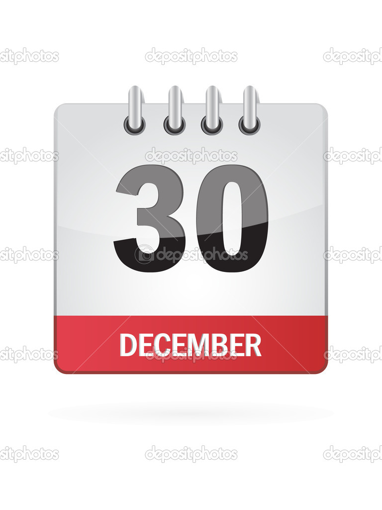 Thirtieth In December Calendar Icon On White Background