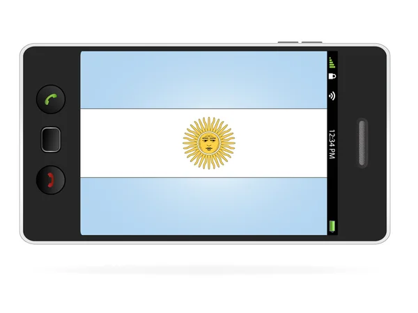 Cellulare realistico su sfondo bianco con bandiera Argentina — Vettoriale Stock