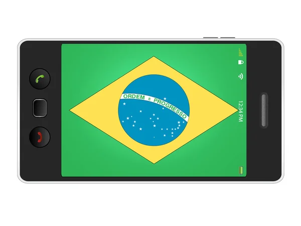 Telefone celular realista em fundo branco com bandeira do Brasil —  Vetores de Stock