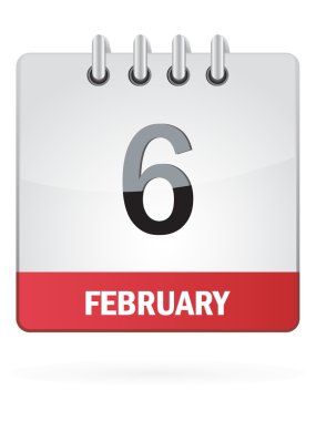 Altıncı Şubat takvim simgesi beyaz zemin üzerine