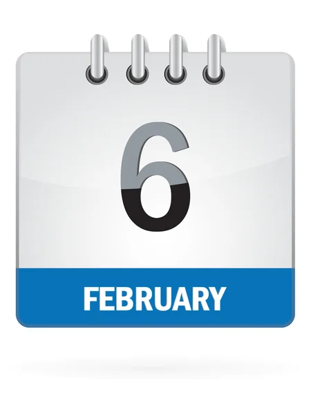 Zesde in het pictogram van de kalender van februari op witte achtergrond — Stockvector