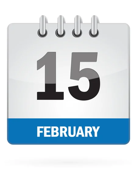 Femtonde i februari kalenderikonen på vit bakgrund — Stock vektor
