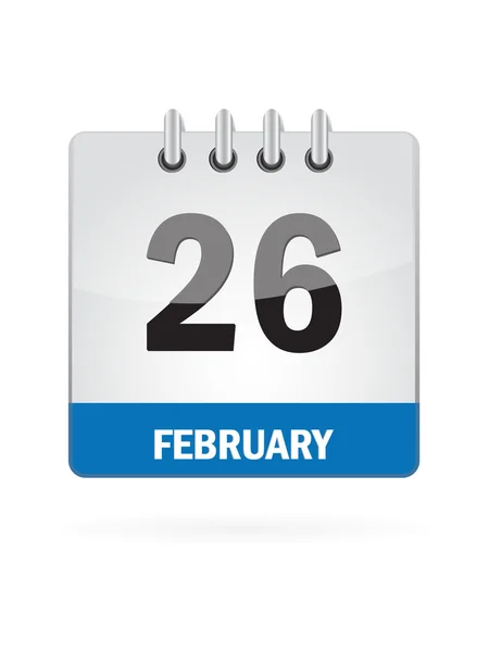 白い背景の上の 2 月カレンダー アイコンで第 26 回 — ストックベクタ