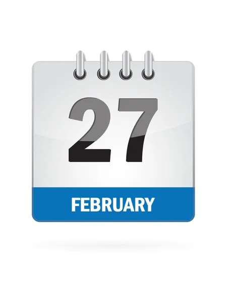 Zevenentwintigste In Februari Kalender Pictogram Op Witte Achtergrond — Stockvector