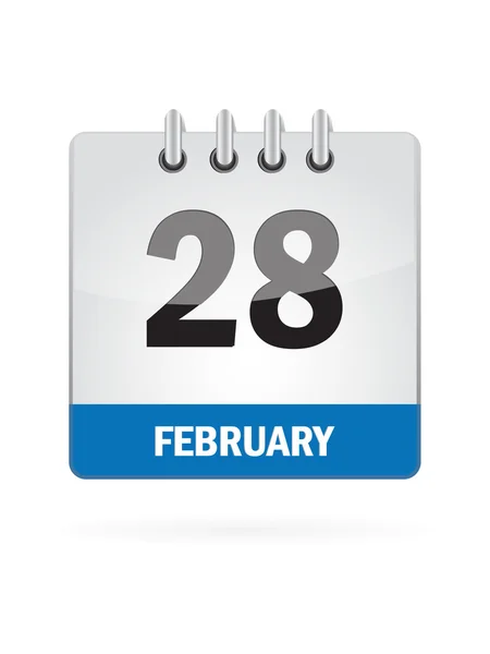Ventottesimo nel mese di febbraio Calendario Icona su sfondo bianco — Vettoriale Stock
