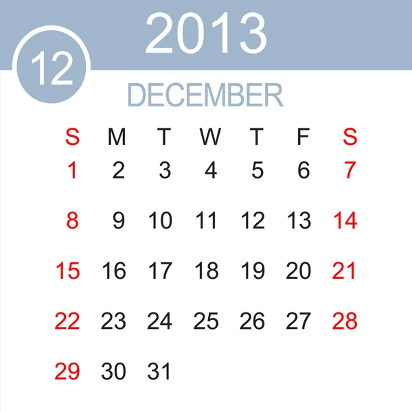 Diciembre 2013 Calendario Vector — Vector de stock