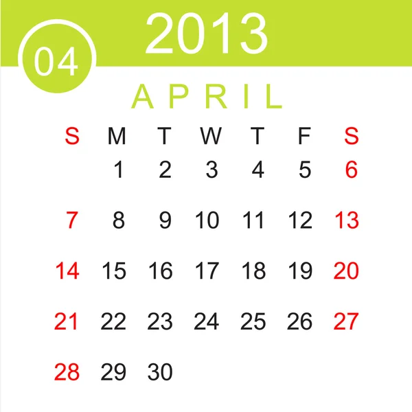 April 2013 Calendar Vector — Stock Vector