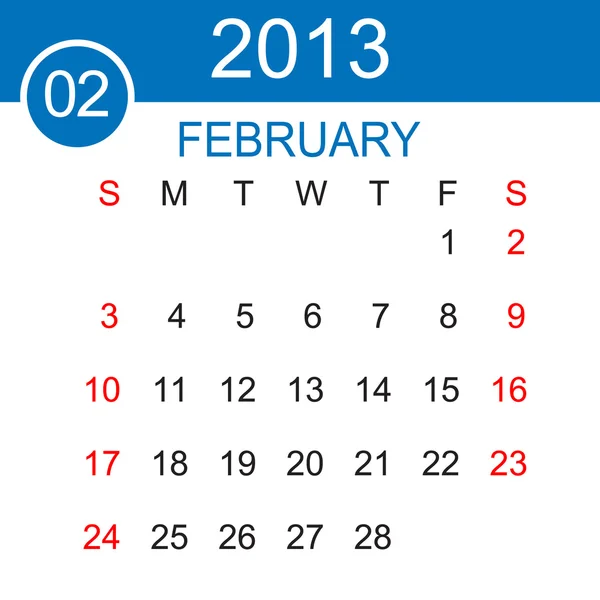 Februari 2013 agenda vector — Stockvector