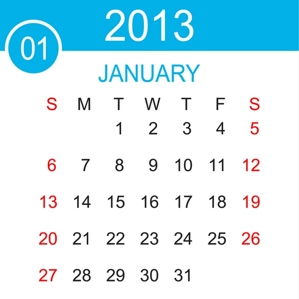 Januari 2013 agenda vector — Stockvector