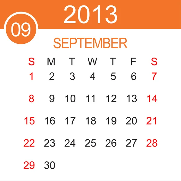 September 2013 Calendar Vector — Stock Vector