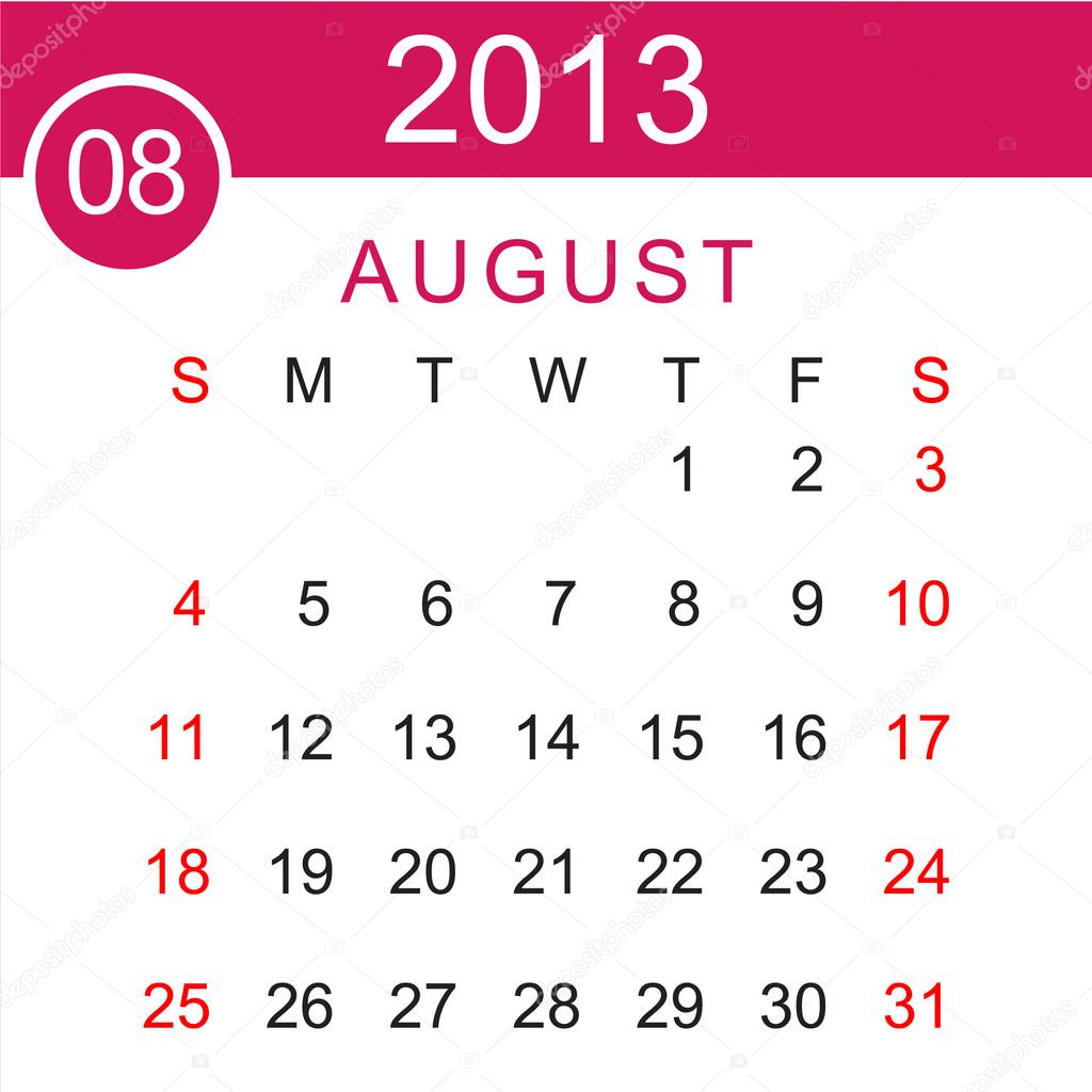 8 月 13年カレンダー ベクトル ストックベクター C Erdem
