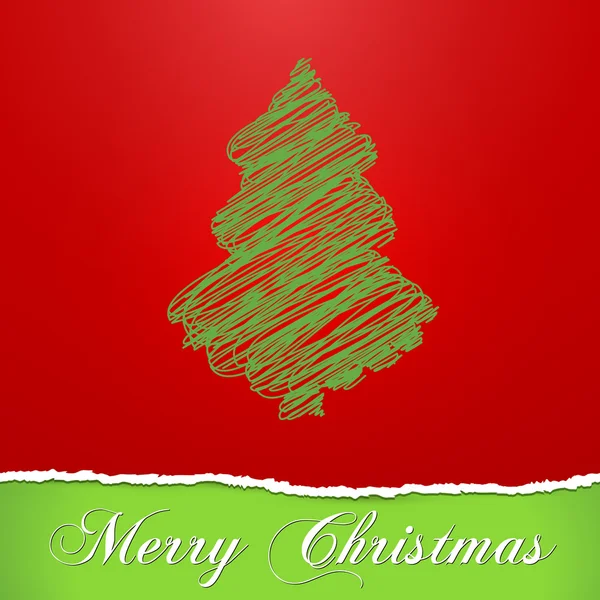 現代のクリスマス引き裂かれたペーパー走り書きツリーの背景色 — ストックベクタ