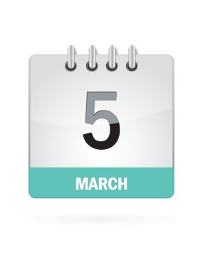 5 takvim simgesi beyaz arka plan üzerinde Mart.