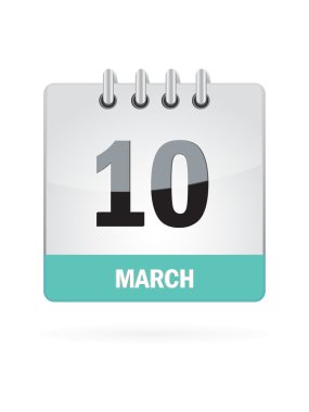 10 takvim simgesi beyaz arka plan üzerinde Mart.