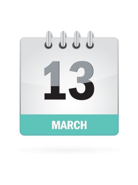 Beyaz arka plan üzerinde takvim simgesini 13 Mart