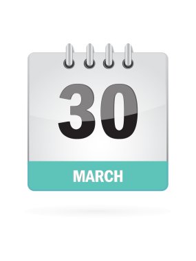 30 March Calendar Icon On White Background