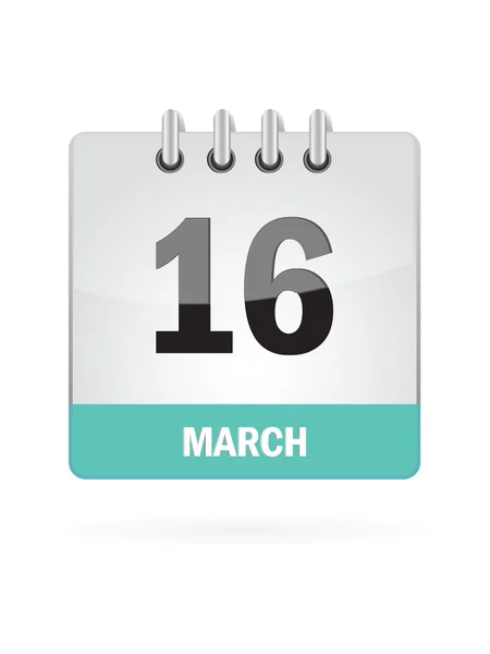 16 Μαρτίου εικονίδιο ημερολογίου σε άσπρο φόντο — Διανυσματικό Αρχείο