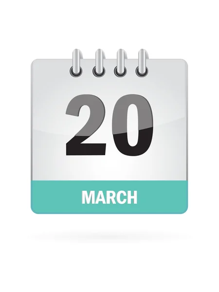 20. března ikonu kalendáře na bílém pozadí — Stockový vektor