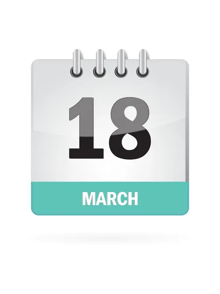 18 Marzo Calendario icono sobre fondo blanco — Archivo Imágenes Vectoriales