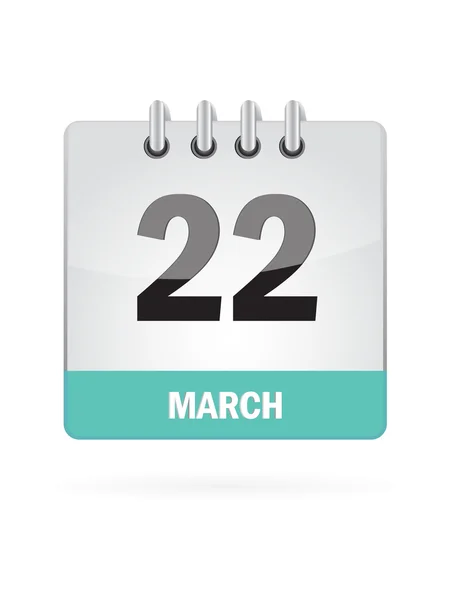 22 Marzo Calendario icono sobre fondo blanco — Vector de stock