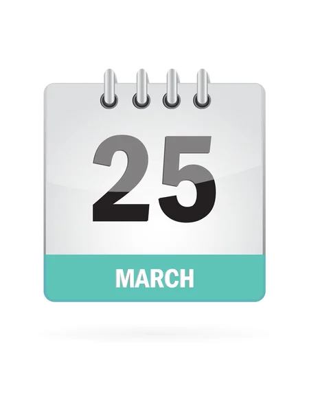 25 Marzo Calendario icono sobre fondo blanco — Vector de stock