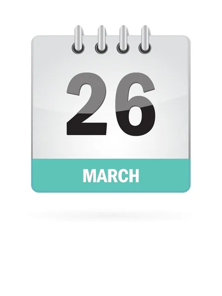 26 Marzo Calendario icono sobre fondo blanco — Vector de stock