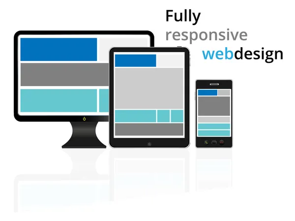 Diseño web totalmente sensible en dispositivos electrónicos — Vector de stock