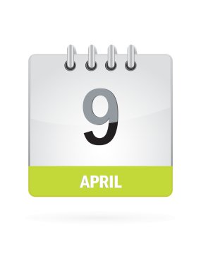 beyaz zemin üzerinde 9 Nisan takvim simgesini