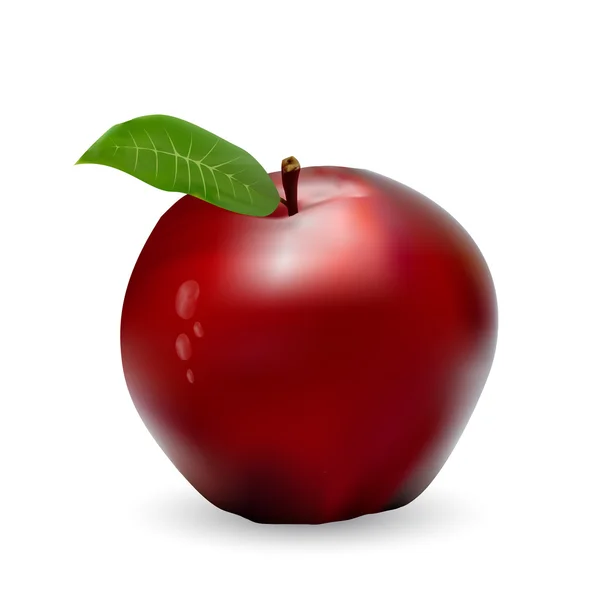 Pomme rouge mûre réaliste avec gouttes d'eau . — Image vectorielle