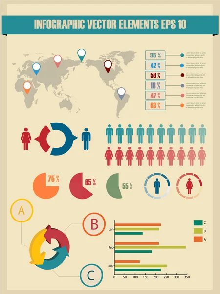 Ilustração vetorial infográfica detalhada. Mapa Mundial e Gráficos de Informação —  Vetores de Stock