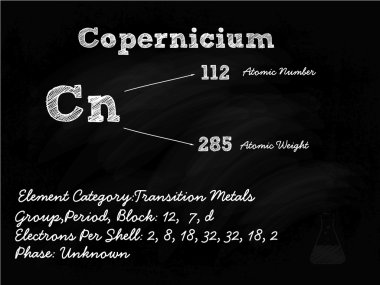 Copernicium sembolü şekil tebeşir ile yazı tahtası üzerinde
