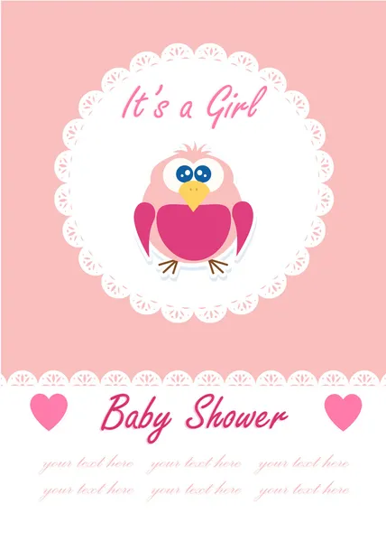 Its a girl baby with cute owl. Baby shower design. vector illustration — Stock Vector