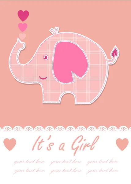 Its a girl baby with cute elephant. Baby shower design. vector illustration — Stock Vector