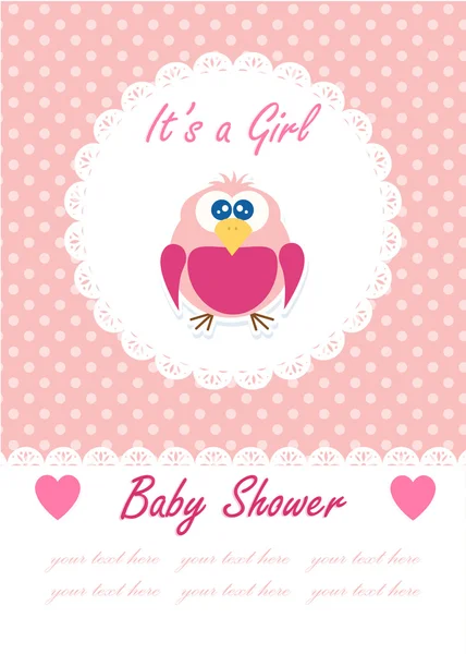 Its a girl baby with cute owl. Baby shower design. vector illustration — Stock Vector