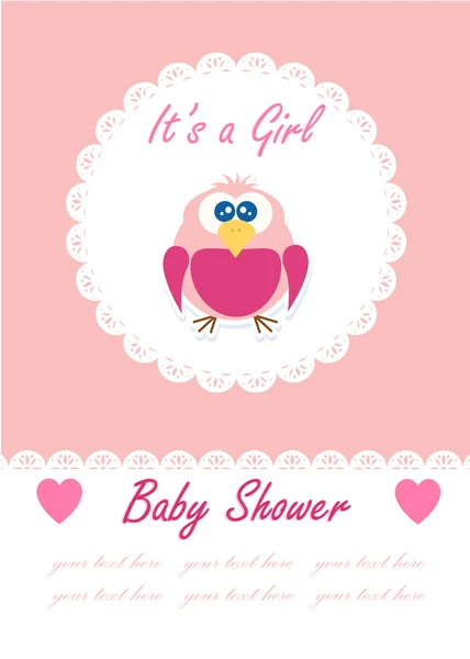它是一个女孩婴儿与可爱的猫头鹰。婴儿淋浴设计。矢量插画 — 图库矢量图片#