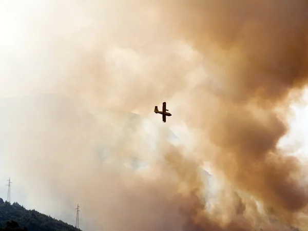 Fire fighter airplane in great action — Stock Photo, Image