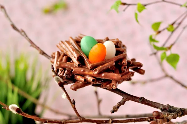 Easter Chocolate Pretzel Nests — Stock Photo, Image