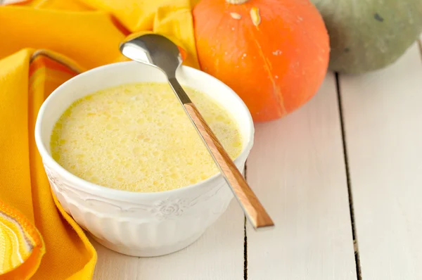 Milky Pumpkin Soup, copy space for your text — Stock Photo, Image