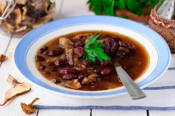 Wild Mushroom and Kidney Bean Soup — Stock Image Wild Mushroom and Kidney Bean Soup Stock Picture