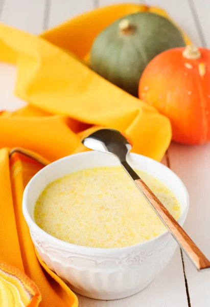 Milky Pumpkin Soup, copy space for your text — Stock Photo, Image