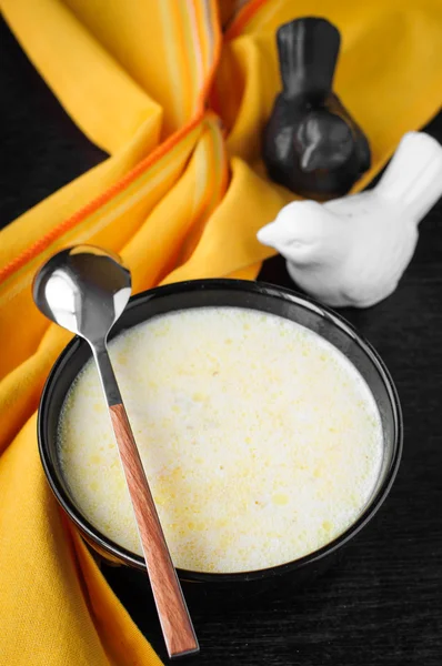 Sopa de abóbora leitosa, espaço de cópia para o seu texto — Fotografia de Stock